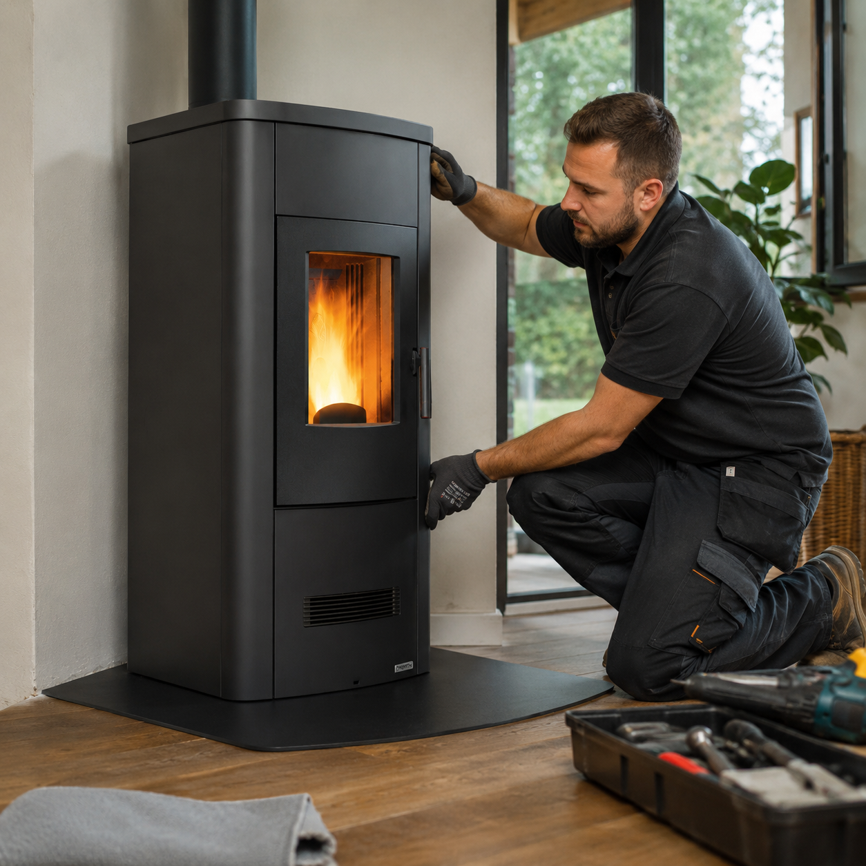 Installation d'un appareil de chauffage au bois et au granulés par AQUAFLAM